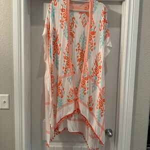 Final Markdown - Colorful Sheer Kimono with Orange and Blue Patterns